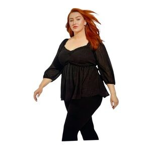 Torrid women’s Black Babydoll Crinkle Chiffon Blouse 4/4X/26